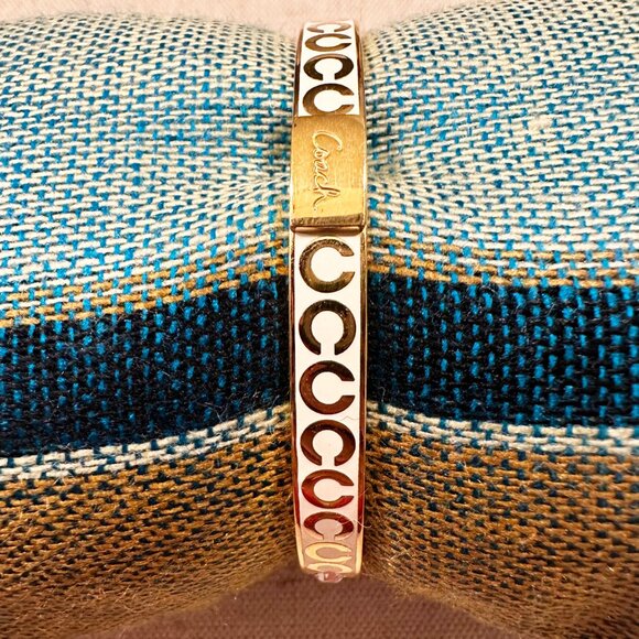 Coach Gold and White Monogram Bangle Bracelet with Crystals - Picture 3 of 9